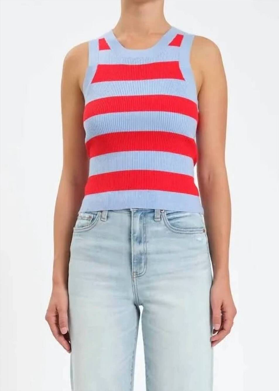 NEW DAZE flirty stripe rib tank in pink/blue